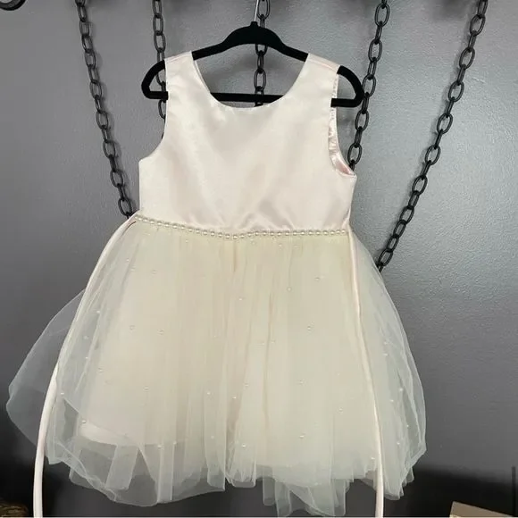 american princess white pearl dress American Princess Babies' Pearl Mesh Party Dress In Off White